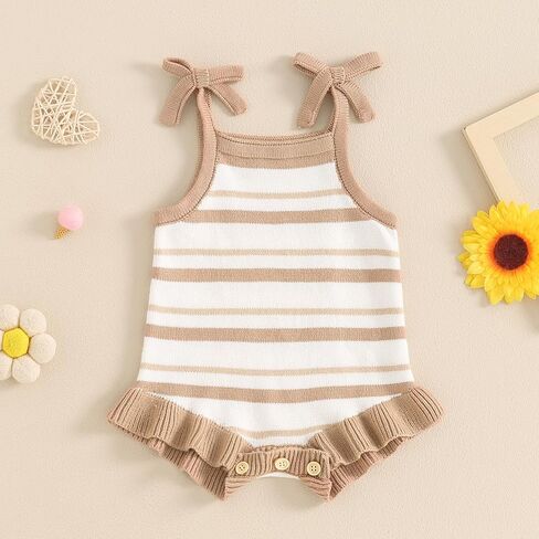 Newborn Baby Girl Knit Overall Sleeveless Strap Halter Sweater Romper One Piece Bodysuit Jumpsuit Summer Clothes in Saudi Arabia
