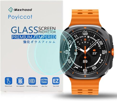 Poyiccot متوافق مع Galaxy Watch 7 47mm Ultra Screen Protector، واقي شاشة من الزجاج المقسى مقاوم للماء HD Clear Film لـ Galaxy Watch 7 Ultra Accessories، 2 Pack in Kuwait