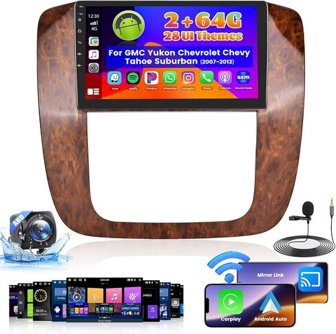 Roinvou [2G+64G] راديو سيارة جي إم سي يوكون شيفروليه تشيفي تاهو سوبربان 2007-2012 مع Carplay اللاسلكي/Android Auto، 9 بوصة Android 13 شاشة لمس للسيارة، بلوتوث، GPS Navi، WiFi، 28UI، DSP in Saudi Arabia