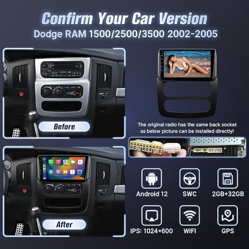 Leadfan Car Radio for Dodge RAM 1500 2500 3500 2002 2003 2004 2005 with Wireless Carplay Android Auto 9" Touch Screen Car Stereo Android Head Unit - WiFi,GPS,38UI + SWC+ AHD Backup Camera in Saudi Arabia