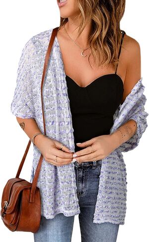 Sidefeel Womens 2024 Summer Lightweight Sheer Cardigan Casual Striped Crochet Knit Open Front Side Slit Boho Kimono Cover Ups in Saudi Arabia