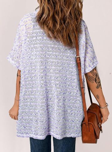 Sidefeel Womens 2024 Summer Lightweight Sheer Cardigan Casual Striped Crochet Knit Open Front Side Slit Boho Kimono Cover Ups in Saudi Arabia