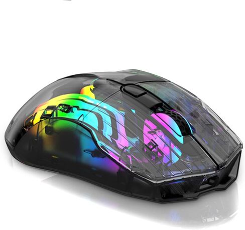 Docooler Wireless Gaming Mice with Transparent Crystal Shell, Tri-Modes(USB Wired+2.4G Wireless+Bluetooth), 3600DPI Adjustable E-Sports Mice, RGB Slient Mouse with Ergonomics Design - White/Black in Kuwait