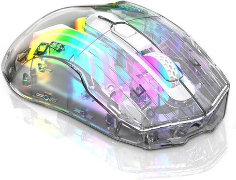 Docooler Wireless Gaming Mice with Transparent Crystal Shell, Tri-Modes(USB Wired+2.4G Wireless+Bluetooth), 3600DPI Adjustable E-Sports Mice, RGB Slient Mouse with Ergonomics Design - White/Black in Kuwait