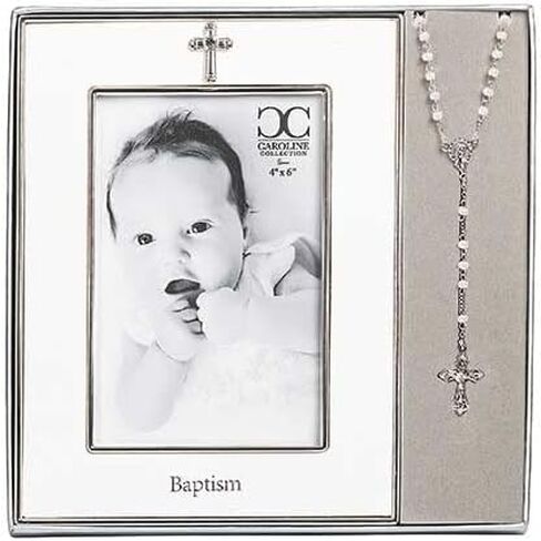 Roman Baptism Frame and Rosary Gift Set, Photo 4x6 with Cross, Baby First Rosary, Baptized in Christ, Christening Keepsake Gift, Caroline Collection in Saudi Arabia