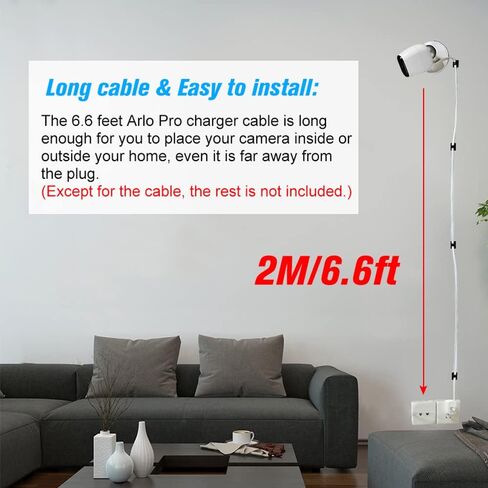 Arlo Pro 2، HUIOP 2M/6.6ft كابل طاقة شحن يناسب Arlo Pro، Arlo Pro 2، Arlo GO، Arlo Light مقاوم للطقس داخلي/خارجي كابل مسطح من سبائك الألومنيوم كابل USB صغير للشحن/سلك طاقة بدون قابس، 1 in Kuwait