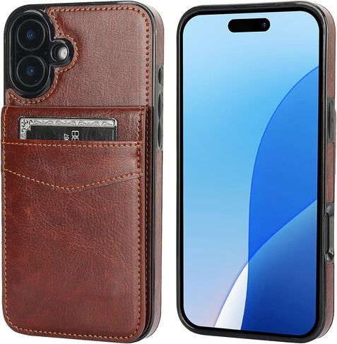 KIHUWEY for iPhone 16 Plus Wallet Case Card Holder Kickstand, Black in Saudi Arabia