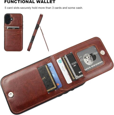 KIHUWEY for iPhone 16 Plus Wallet Case Card Holder Kickstand, Black in Saudi Arabia