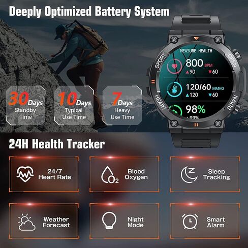 ساعة Spiffy® Military Rugged الذكية للرجال للياقة البدنية مع أوضاع رياضية ومراقب صحي وساعة اتصال بلوتوث in Kuwait