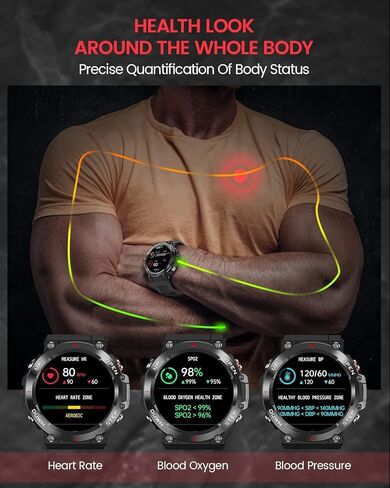 ساعة Spiffy® Military Rugged الذكية للرجال للياقة البدنية مع أوضاع رياضية ومراقب صحي وساعة اتصال بلوتوث in Kuwait