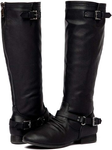Women’s Block Low Heel Knee High Boots Zipper Closure with Buckle Fashion Riding Boots in Saudi Arabia