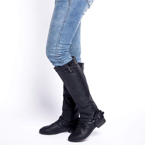 Women’s Block Low Heel Knee High Boots Zipper Closure with Buckle Fashion Riding Boots in Saudi Arabia