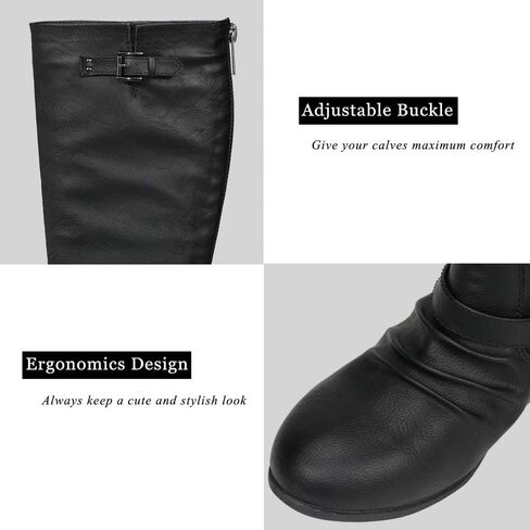 Women’s Block Low Heel Knee High Boots Zipper Closure with Buckle Fashion Riding Boots in Saudi Arabia
