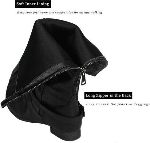 Women’s Block Low Heel Knee High Boots Zipper Closure with Buckle Fashion Riding Boots in Saudi Arabia