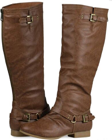 Women’s Block Low Heel Knee High Boots Zipper Closure with Buckle Fashion Riding Boots in Saudi Arabia