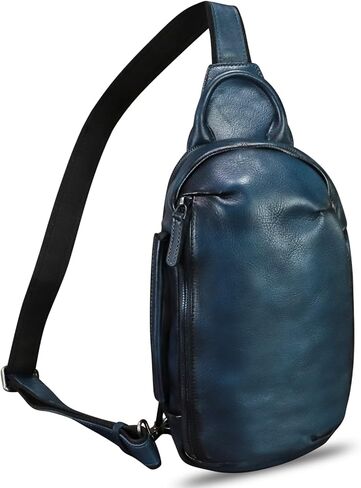 حقيبة ظهر من الجلد الطبيعي مرسومة يدويًا حقيبة ظهر بحمالة كروس مصنوعة يدويًا على الصدر حقيبة كتف Daypack محفظة فاني in Kuwait