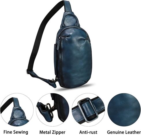 حقيبة ظهر من الجلد الطبيعي مرسومة يدويًا حقيبة ظهر بحمالة كروس مصنوعة يدويًا على الصدر حقيبة كتف Daypack محفظة فاني in Kuwait