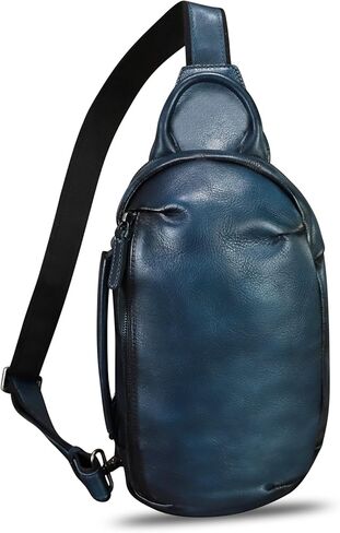 حقيبة ظهر من الجلد الطبيعي مرسومة يدويًا حقيبة ظهر بحمالة كروس مصنوعة يدويًا على الصدر حقيبة كتف Daypack محفظة فاني in Kuwait