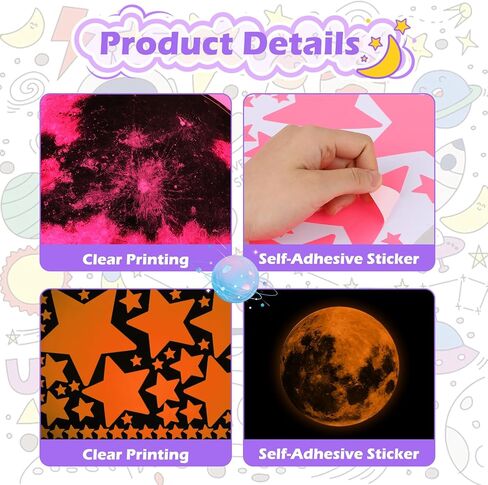 538Pcs Glow in The Dark Wall Stickers, Luminous Ceiling Stars Moon Space Galaxy Universe Planet Wall Decals Self-Adhesive Blue Glowing Stickers for Kids Bedroom Nursery Living Room Decor in Saudi Arabia
