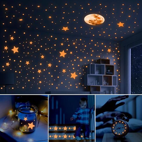 538Pcs Glow in The Dark Wall Stickers, Luminous Ceiling Stars Moon Space Galaxy Universe Planet Wall Decals Self-Adhesive Blue Glowing Stickers for Kids Bedroom Nursery Living Room Decor in Saudi Arabia