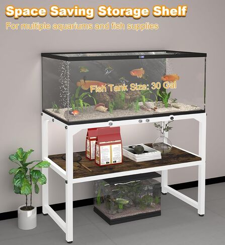 30 Gallon Fish Tank Stand with Shelf for Accessories Storage, 2 Tiers Heavy Duty Metal Aquarium Stand, Breeder Tank Turtle Reptile Terrariums Stand Rack for Home Office, 30" L x 12" W, Black in Saudi Arabia