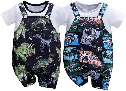 2-Pack Baby Boys Girls Romper Dinosaur Unisex Newborn Onesie Cartoon Print Short Sleeve Summer Clothes 1-18 Months in Saudi Arabia