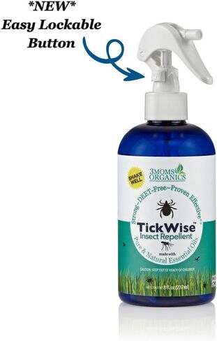 3 أمهات أورجانيكس TickWise | قوة إضافية 8 أونصة، خالية من DEET، طارد للقراد والحشرات | الزيوت العطرية النباتية وجميع المكونات الطبيعية | آمن للأطفال والكبار والكلاب والخيول in Kuwait
