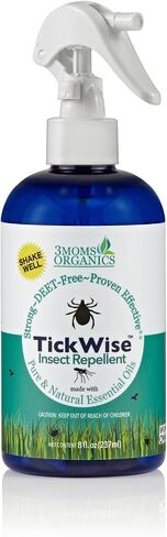 3 أمهات أورجانيكس TickWise | قوة إضافية 8 أونصة، خالية من DEET، طارد للقراد والحشرات | الزيوت العطرية النباتية وجميع المكونات الطبيعية | آمن للأطفال والكبار والكلاب والخيول in Kuwait