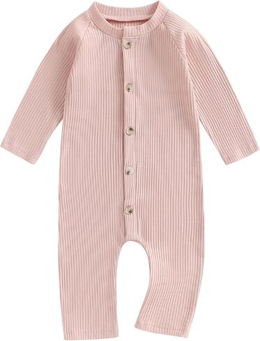Newborn Baby Boy Girl Solid Romper Unisex Infant One Piece Bodysuit Jumpsuit Clothes Neutral Knitted Button Outfits in Saudi Arabia