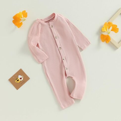 Newborn Baby Boy Girl Solid Romper Unisex Infant One Piece Bodysuit Jumpsuit Clothes Neutral Knitted Button Outfits in Saudi Arabia