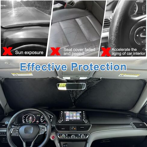 PIMCAR Windshield Sun Shade for 2023 2024 Honda Accord, 310T Reflective Polyester Front Window Sun Visor Blocks UV Rays Foldable Sunshade Honda Accord Accessories in Kuwait