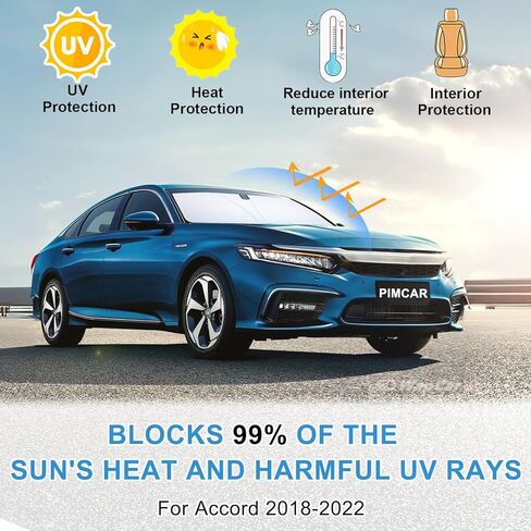PIMCAR Windshield Sun Shade for 2023 2024 Honda Accord, 310T Reflective Polyester Front Window Sun Visor Blocks UV Rays Foldable Sunshade Honda Accord Accessories in Kuwait