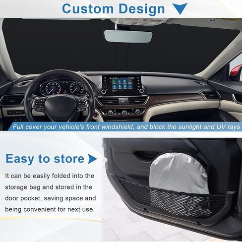 PIMCAR Windshield Sun Shade for 2023 2024 Honda Accord, 310T Reflective Polyester Front Window Sun Visor Blocks UV Rays Foldable Sunshade Honda Accord Accessories in Kuwait
