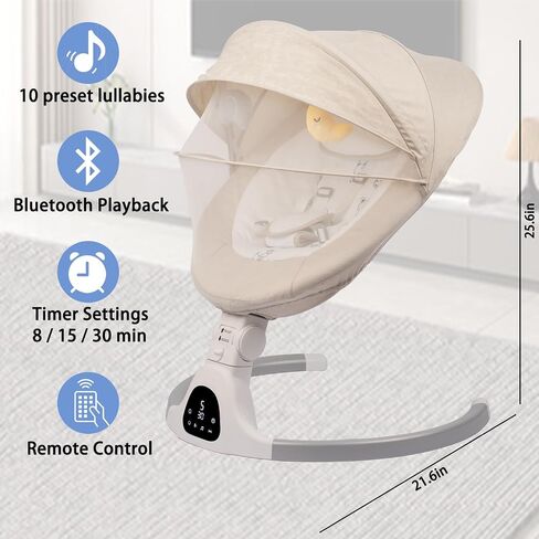 Baby Swing for Infants to Toddler Portable Babies Swing Timing Function 5 Swing Speeds Bluetooth Touch Screen Music Speaker with 10 Preset Lullabies 5-Point Carabiner in Saudi Arabia