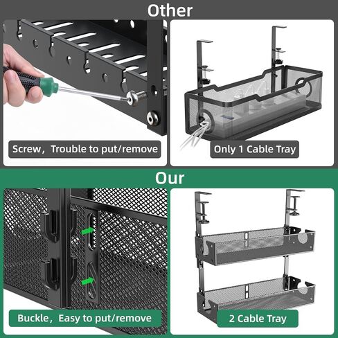 Multi-Model Under Desk Cable Management 2 Pack Metal Under Desk Wire Management Tray Clamp Mount Under Table Cord Management No Damage The Desk in Saudi Arabia