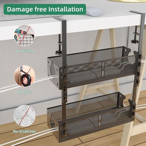 Multi-Model Under Desk Cable Management 2 Pack Metal Under Desk Wire Management Tray Clamp Mount Under Table Cord Management No Damage The Desk in Saudi Arabia