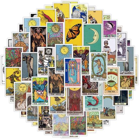 60Pcs Tarot Stickers for Laptop,Water Bottle,Skateboard Phone Aesthetic Future Love Fortune Waterproof Vinyl Myth Magic Astrology Divination Sticker Decal for Teens Adults Girls (Yellow-Tarot) in Saudi Arabia