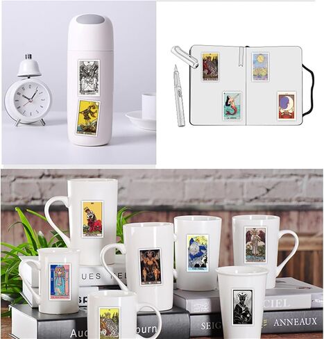 60Pcs Tarot Stickers for Laptop,Water Bottle,Skateboard Phone Aesthetic Future Love Fortune Waterproof Vinyl Myth Magic Astrology Divination Sticker Decal for Teens Adults Girls (Yellow-Tarot) in Saudi Arabia