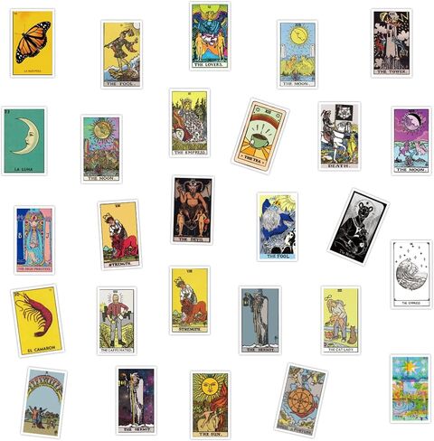 60Pcs Tarot Stickers for Laptop,Water Bottle,Skateboard Phone Aesthetic Future Love Fortune Waterproof Vinyl Myth Magic Astrology Divination Sticker Decal for Teens Adults Girls (Yellow-Tarot) in Saudi Arabia