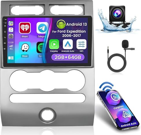 راديو ستيريو للسيارة Hi-Fi 2+64G Android 13 لسيارة Ford Expedition 2006-2017 (مكيف الهواء اليدوي)، شاشة لمس عالية الدقة مقاس 9 بوصات مع Apple CarPlay Android Auto اللاسلكي، كاميرا احتياطية AHD، وصلة مرآة، GPS، WiFi in Saudi Arabia