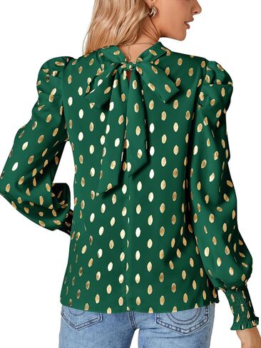 LYANER Women's Mock Neck Leopard Dots Long Sleeve Ruched Blouse Shirt Top in Saudi Arabia