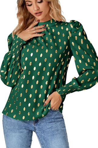 LYANER Women's Mock Neck Leopard Dots Long Sleeve Ruched Blouse Shirt Top in Saudi Arabia