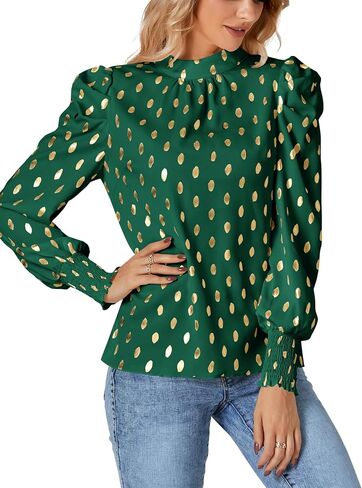 LYANER Women's Mock Neck Leopard Dots Long Sleeve Ruched Blouse Shirt Top in Saudi Arabia