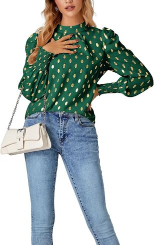 LYANER Women's Mock Neck Leopard Dots Long Sleeve Ruched Blouse Shirt Top in Saudi Arabia