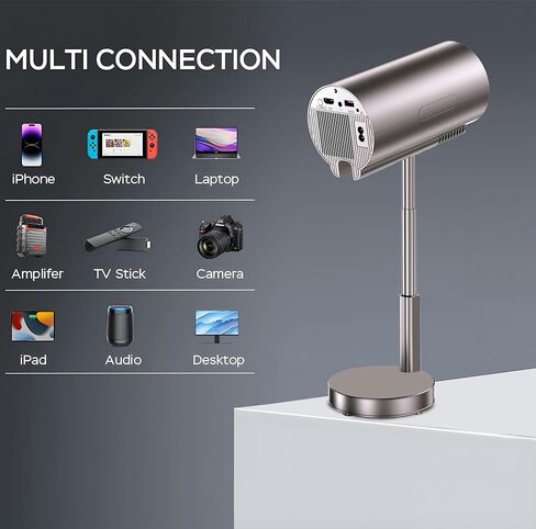 Unitedtime Mini Projector with WiFi and Bluetooth Support 1080p 4K Integrated 90°Adjustable Stand Height Adjustment Portable , Support HDMI, USB, PC, TV Box (Rose Gold) in Saudi Arabia