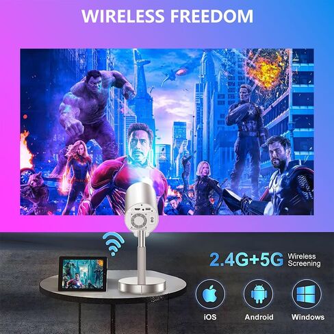 Unitedtime Mini Projector with WiFi and Bluetooth Support 1080p 4K Integrated 90°Adjustable Stand Height Adjustment Portable , Support HDMI, USB, PC, TV Box (Rose Gold) in Saudi Arabia