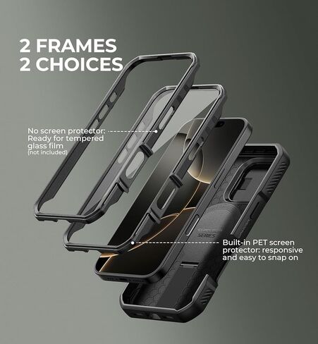 حافظة Dexnor لهاتف iPhone 16 Pro مع غطاء كاميرا منزلق ومسند قابل للتعديل وواقي شاشة مدمج، متوافق مع حافظات MagSafe المقاومة للصدمات وغطاء واقٍ شديد التحمل، أسود in Kuwait