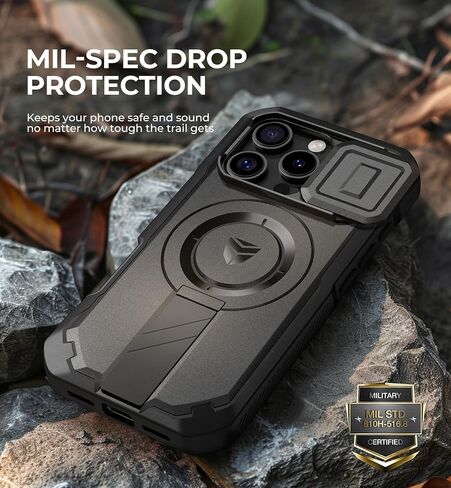 حافظة Dexnor لهاتف iPhone 16 Pro مع غطاء كاميرا منزلق ومسند قابل للتعديل وواقي شاشة مدمج، متوافق مع حافظات MagSafe المقاومة للصدمات وغطاء واقٍ شديد التحمل، أسود in Kuwait