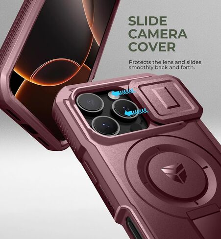 Dexnor for iPhone 16 Pro Case with Slide Camera Cover & Adjustable Kickstand & Built-in Screen Protector,Compatible with MagSafe Shockproof Bumper Cases Heavy-Duty Mangetic Protective Cover,Black in Saudi Arabia