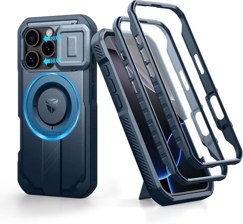Dexnor for iPhone 16 Pro Case with Slide Camera Cover & Adjustable Kickstand & Built-in Screen Protector,Compatible with MagSafe Shockproof Bumper Cases Heavy-Duty Mangetic Protective Cover,Black in Saudi Arabia